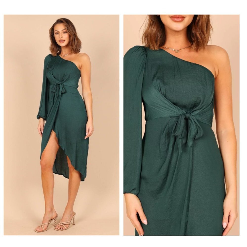 Petal & Pup One-Shoulder Midi Dress in Deep Green
